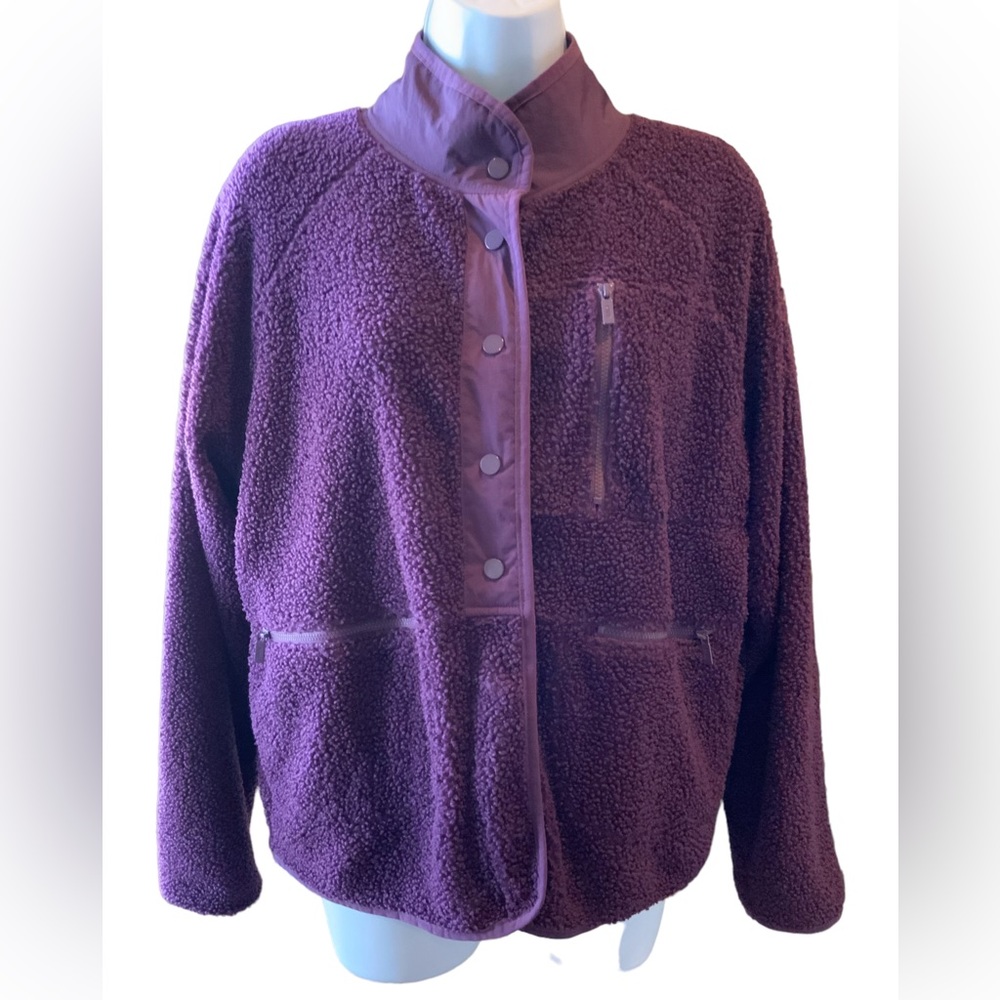 PINK Victoria’s Secret Jacket Purple Furry Fabric Snaps Zipper Pocket Small